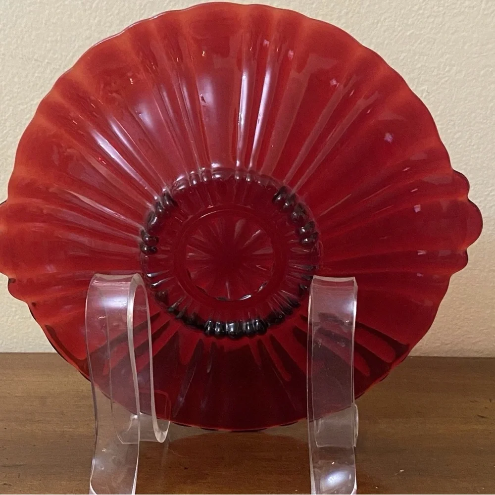 Vintage Anchor Hocking Old Cafe Royal Ruby Red Plate Candy Dish Bowl